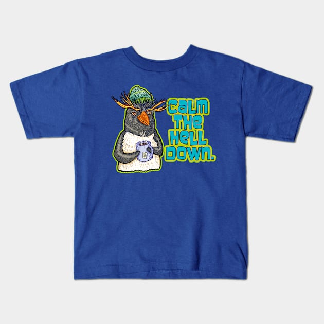 SECOND NATURE Chill Penguin Kids T-Shirt by rorabeenie